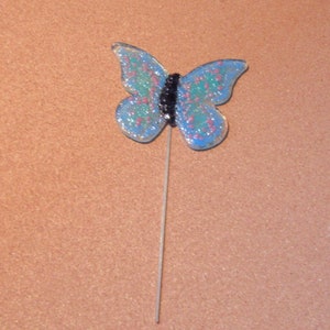 Fused Glass Butterfly - Fused Glass Plant Stake - Blue Glass Butterfly - Fused Glass Garden Stake - Fused Glass Art - Butterfly Plant Stake