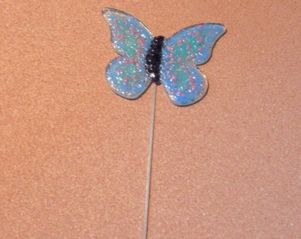 Fused Glass Butterfly - Fused Glass Plant Stake - Blue Glass Butterfly - Fused Glass Garden Stake - Fused Glass Art - Butterfly Plant Stake