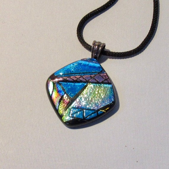 Dichroic Glass Pendant includes necklace, Picasso Style