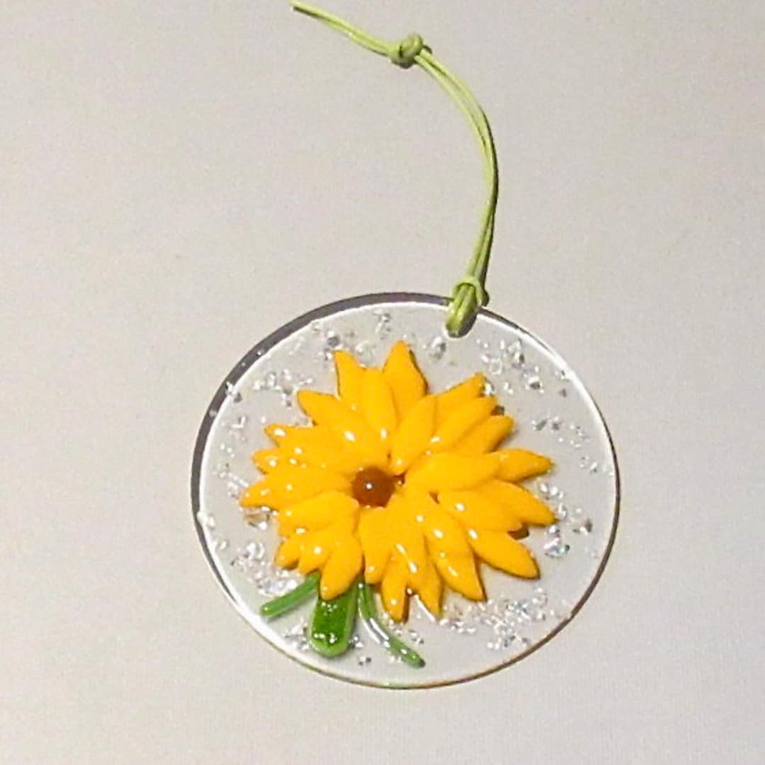Fused Glass Yellow Flower, Fused Glass Sun Catcher, Flower Sun Catcher