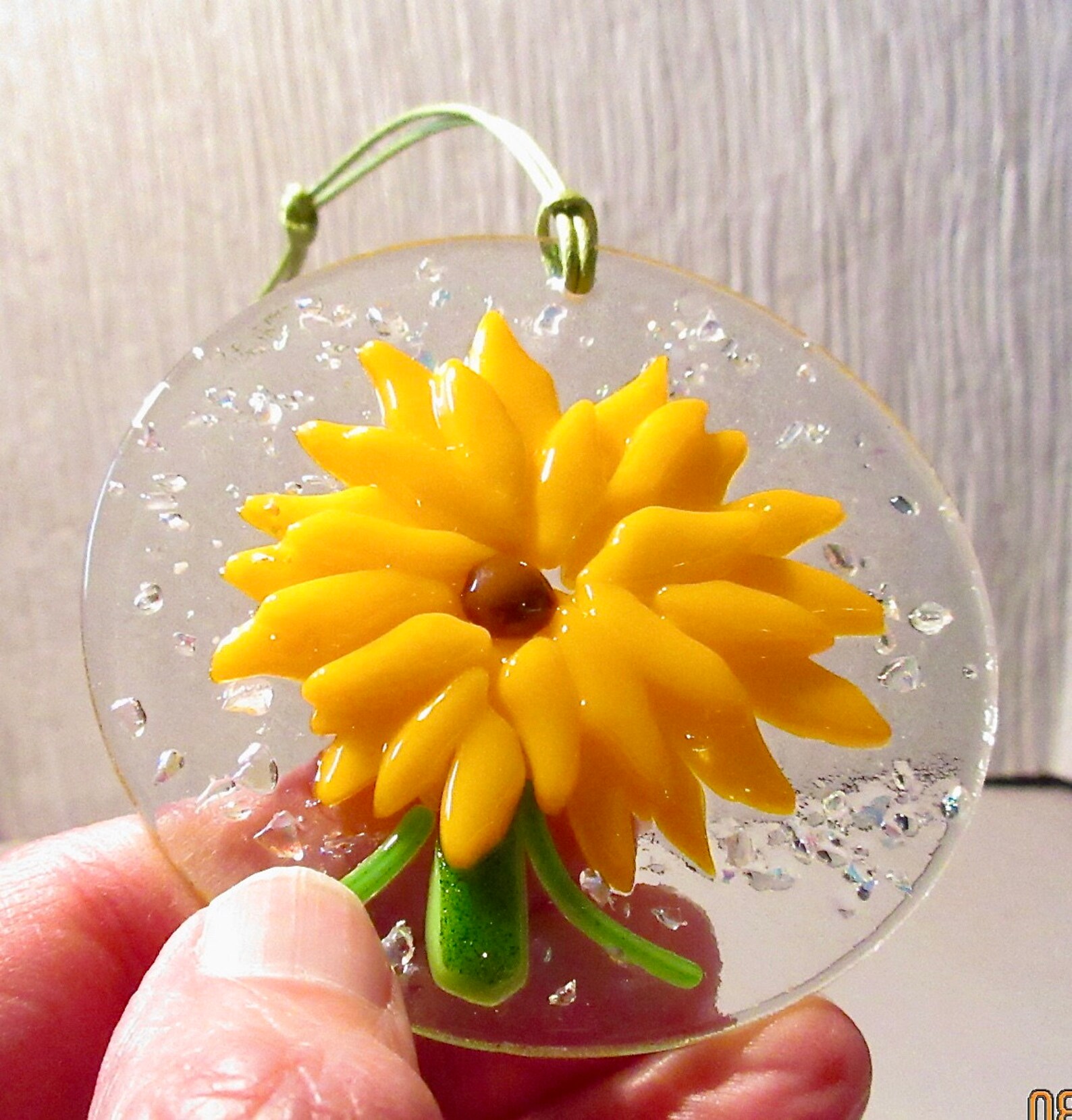 Fused Glass Yellow Flower, Fused Glass Sun Catcher, Flower Sun Catcher