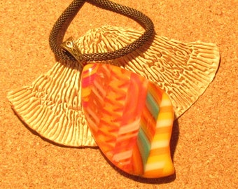 Fused Glass Pendant - Fused Glass Jewelry - Fused Glass Necklace - Orange Fused Glass Necklace - Glass Stone - Glass Cabochon