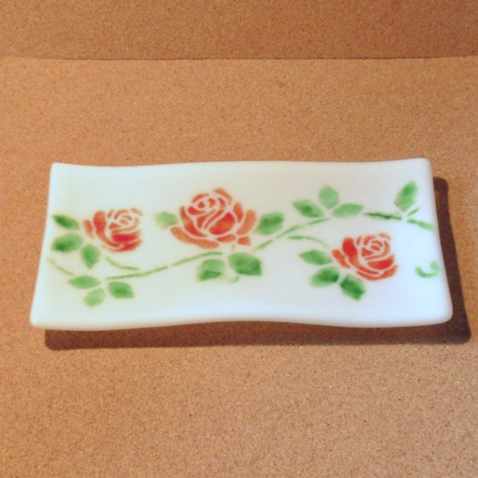Fused Glass Red Rose Plate Rose Sushi Plate Housewarming Gift Etsy