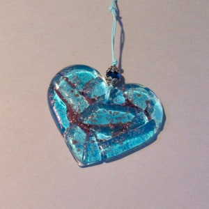 Valentine Sun Catcher - Fused Glass Heart - Blue Heart - Heart Sun Catcher - Fused Valentines Decor - Mosaic Heart - Blue Glass Heart