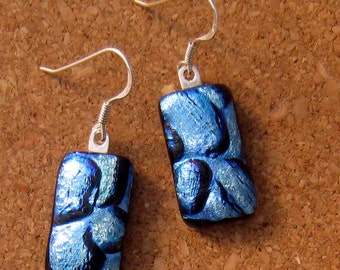 Blue Dichroic Earrings, fused glass earrings, dichroic jewelry