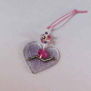 Fused Glass Heart - Fused Glass Sun Catcher - Dichroic Heart - Swarovski Crystal Glass Heart - Heart Sun Catcher - Fused Glass