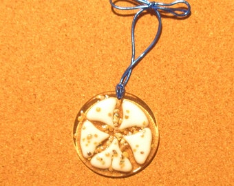 Fused Glass Ornament - Sand Dollar Ornament - Fused Glass Holiday Sun Catcher - Christmas Fused Glass Decor - Fused Glass Sand Dollar