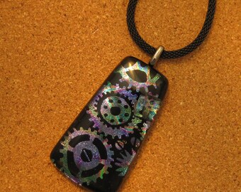 Dichroic Pendant - Dichroic Jewelry - Fused Glass Jewelry - Dichroic Steampunk Pendant - Dichroic Necklace - Fused Glass Necklace