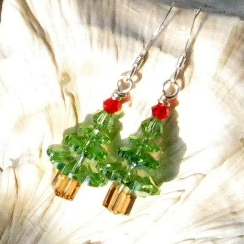 Swarovski Christmas Tree Earrings Crystal Earrings Holiday Etsy