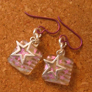 Dichroic Star Earrings, Fused Glass Earrings, Dichroic  Jewelry, Nickel Free Earrings