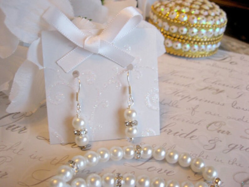 Pearl and Rhinestone Multi 2 Strand Bracelet and Earring Set Brides or Bridesmaid Jewelry SetWedding JewelryBridal Jewelry
