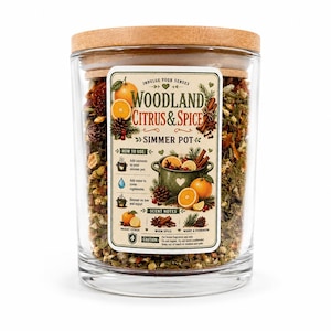 Woodland Citrus Spice Potpourri Simmer Pot | Balsam & Orange Simmer Mix | Natural Home Fragrance | Farmhouse Potpourri | 8 oz Glass Jar