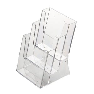 M&T Displays porte-brochures de bureau en acrylique transparent 5,5 x 8,5 po. 3 niveaux 3 pochettes pour brochures, présentoir pour cartes, organiseur de bureau