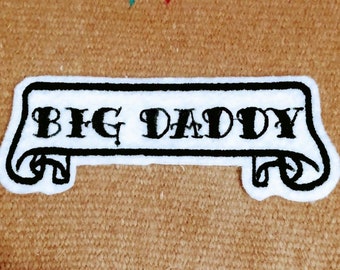 Tattoo Name Patch scroll banner white felt with black stitching