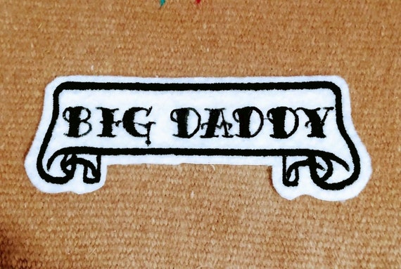 Tattoo Name Patch scroll banner white felt with black stitching