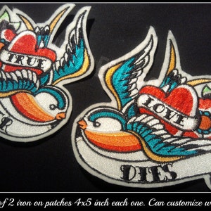 Pair of Swallow iron on patches tattoo inspired customize them imagem 3