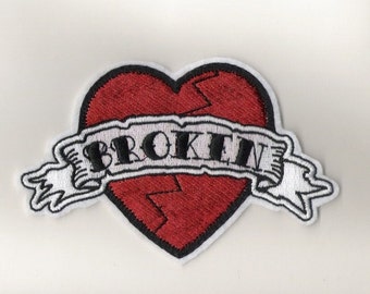 Tattoo style Broken Heart Iron on Patch or personalized