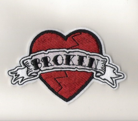 Tattoo style Broken Heart Iron on Patch or personalized