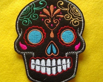 Day of the Dead, Sugar Skull Embroidery Patch blue eyes