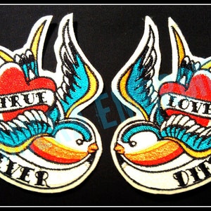 Pair of Swallow iron on patches tattoo inspired customize them imagem 4