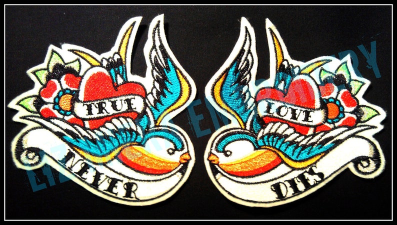 Pair of Swallow iron on patches tattoo inspired customize them imagem 4