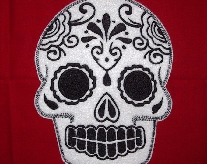 Mexican Day of the Dead Sugar Skull Patch Embroidery black and limeSugar Skull, Day of the Dead, embroidery