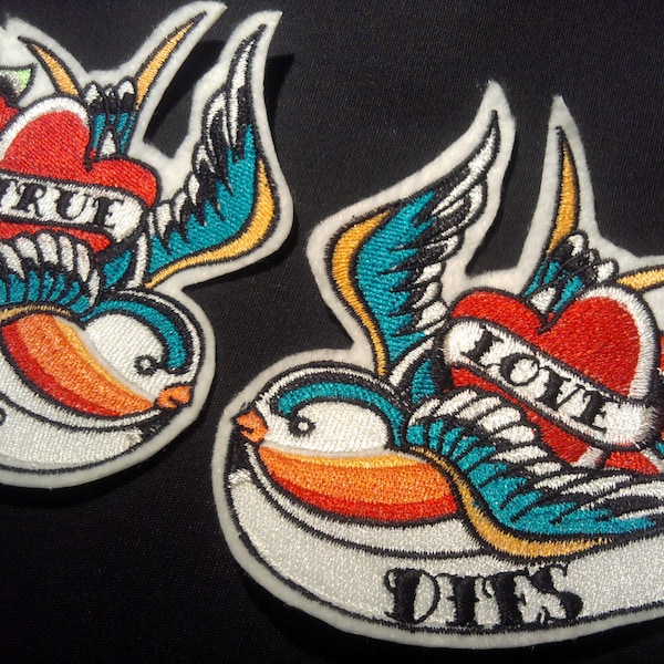 Pair of Swallow iron on patches tattoo inspired  customize them