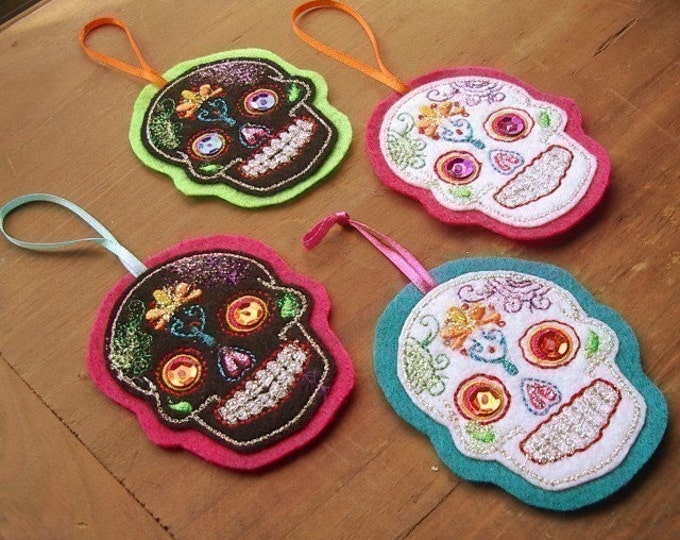 Sugarskull Day of the Dead  Tree Ornament Set of 4