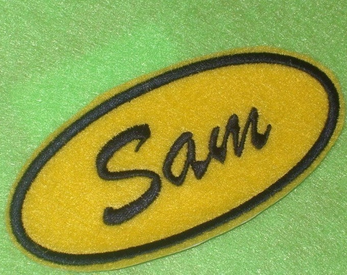 Oval Name Patch - Yellow with navy embroidery