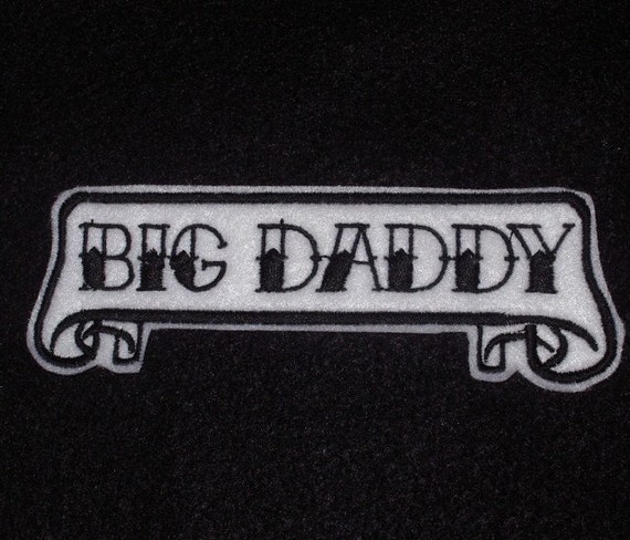 Tattoo Name Patch scroll banner white felt with black stitching