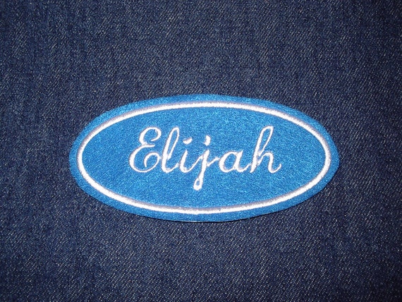 Oval Name Patch -blue with white embroidery