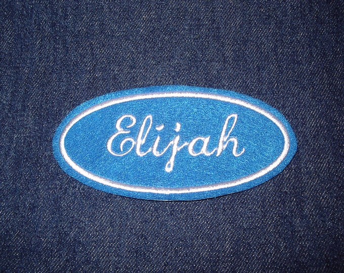 Oval Name Patch -blue with white embroidery
