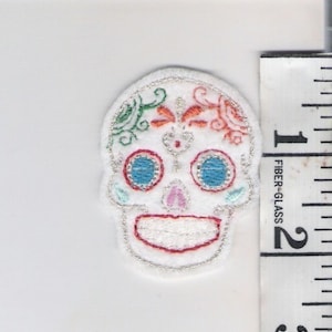 Micro Mini Sugar Skull Iron On Patch Blue Eyes Embroidery 6 pack
