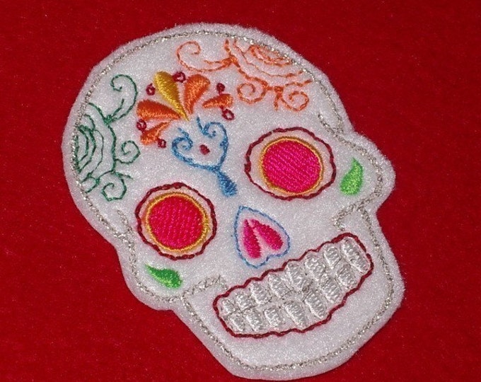 Mini white Mexican Sugar Skull embroidery patch