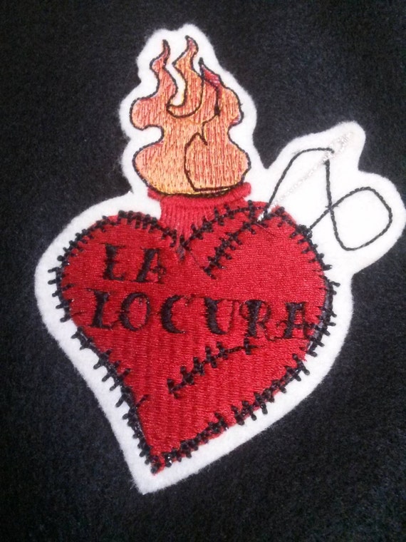 Tattoo style La Locura Heart Iron on Patch or personalized