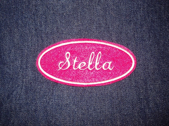 Oval Name Patch - hot pink with white embroidery