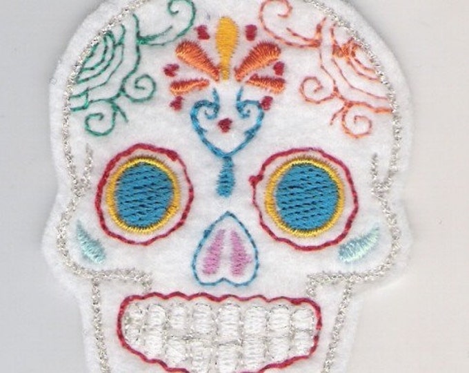 Mini Mexican Sugar Skull embroidery patch blue eyes white