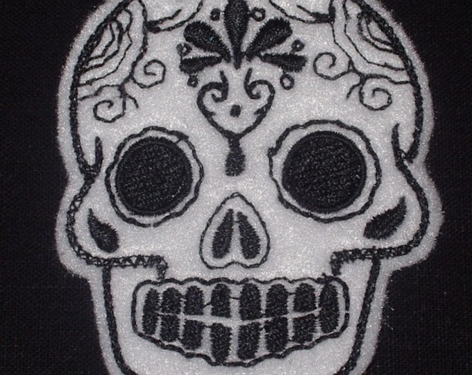 Mexican Day of the Dead Sugar Skull Patch Embroidery black and limeMini white with black Mexican Sugar Skull embroidery patch