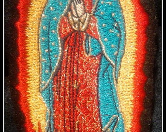 Virgen de Guadalupe żelazo na patchu Mexican Folkart