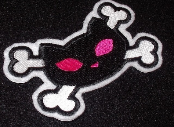 Bad Kitty and Cross bones embroidered iron on patch
