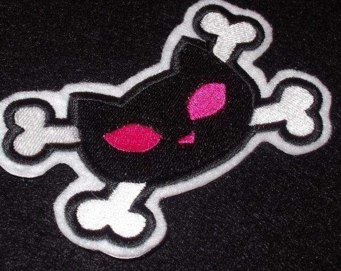 Bad Kitty and Cross bones embroidered iron on patch