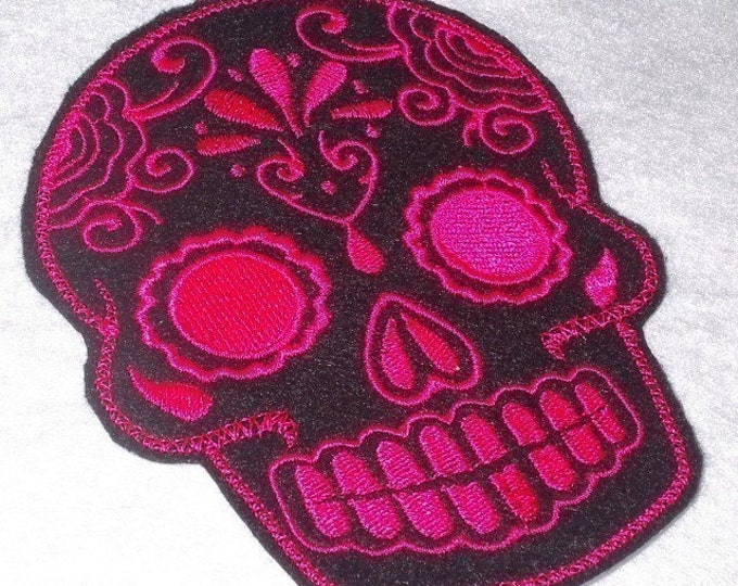 Mexican Day of the Dead Sugar Skull Patch Embroidery black and limeDay of the Dead, Sugar Skull EMBROIDERED patch '15'