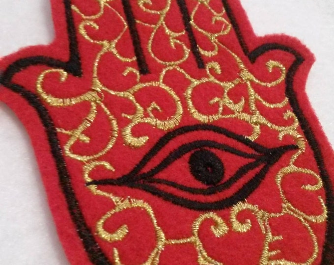 Hamsa, Chamsa, khamsa embroidered iron on patch gold  and black