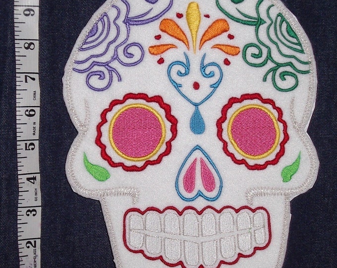Mexican Day of the Dead Sugar Skull Patch Embroidery black and limeSugar Skull, Day of the Dead, embroidery patch '1'