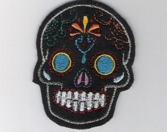 Mini Mexican Sugar Skull embroidery patch blue eyes