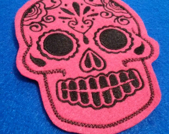 Mexican Day of the Dead Sugar Skull Patch Embroidery black and limeDay of the Dead, Sugar Skull embroidery patch hot pink and black iron on