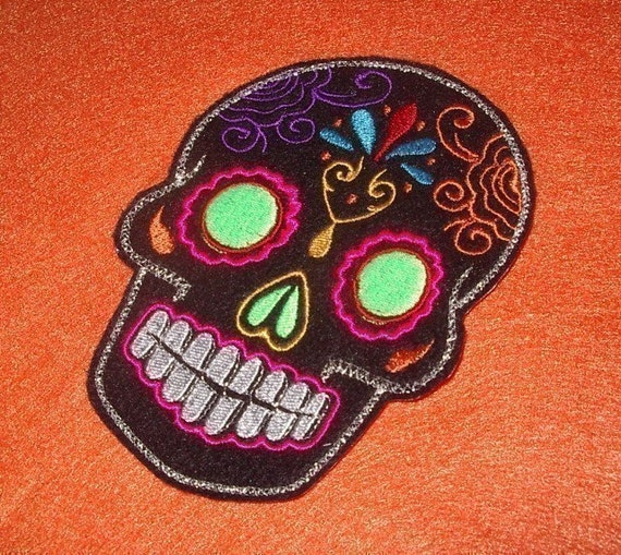 Day of the Dead, Sugar Skull Embroidery Patch green eyes overnight shipping