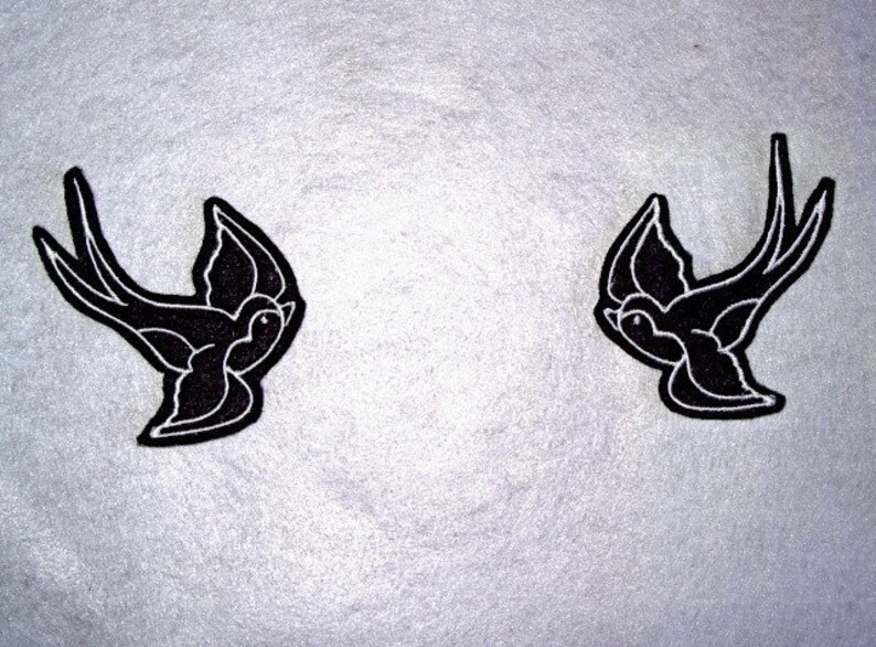 Pair of Swallow iron on patches tattoo inspired image 2