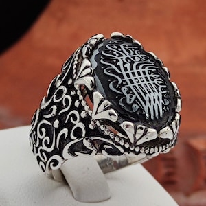 Verse 64 of the Surah Yusuf is engraved on the Hematite Stone. 925 Sterling Silver Men&#39;s Ring, Islamic Men&#39;s Ring, Father&#39;s Day Gift