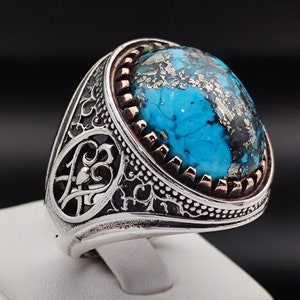 Natural Original Turquoise Stone Men&#39;s Ring, Mens Jewelry, Natural Stone Ring, 925 Silver Men&#39;s Ring, Gift for Husband, Black Friday